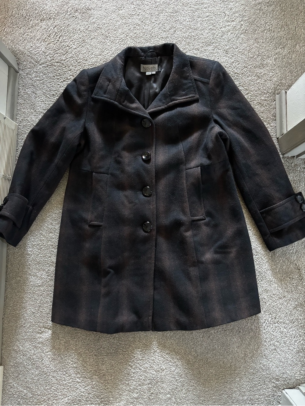 Women’s Brown Wool-Blend Pea Coat SIZE 15/16 BRAND Novelti